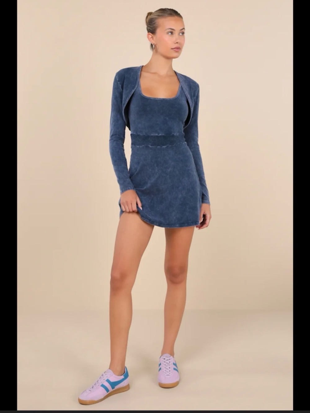 Lulu's Washed Navy Blue Mini Dress with Matching Bolero